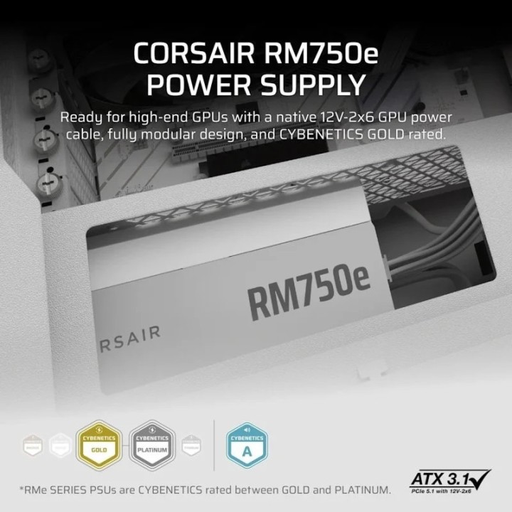 Alimentation Corsair RM750e White, ATX 3.1 - 750 W 80 PLUS Gold
