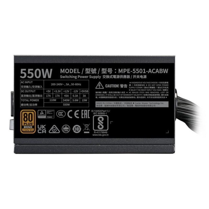 Alimentation Cooler Master MWE V3 ATX 3.1 - 550 W 80 PLUS Bronze