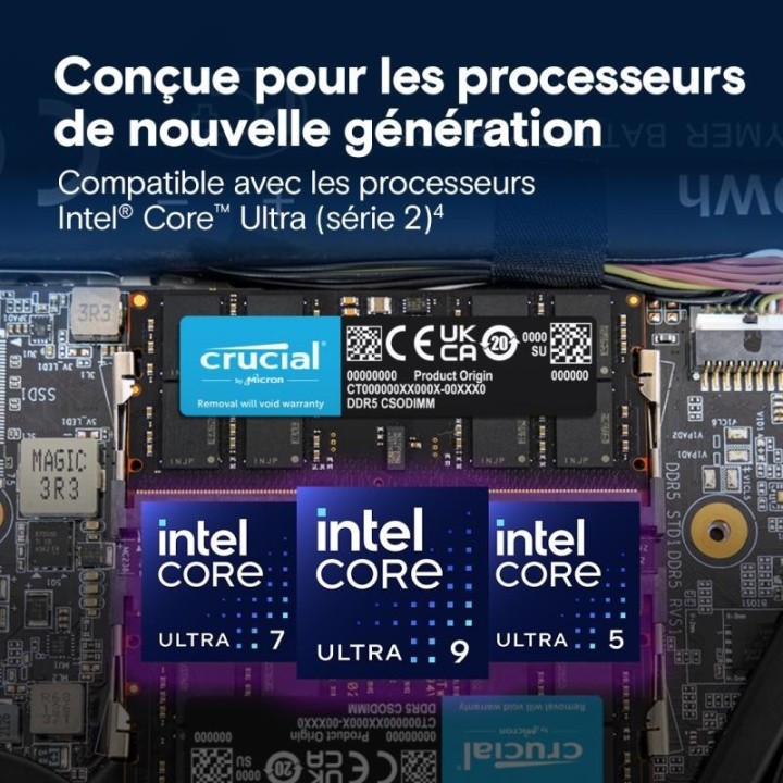 Mémoire Crucial 32 Go (1 × 32 Go) DDR5 6400 MHz CL52 | Ordiland