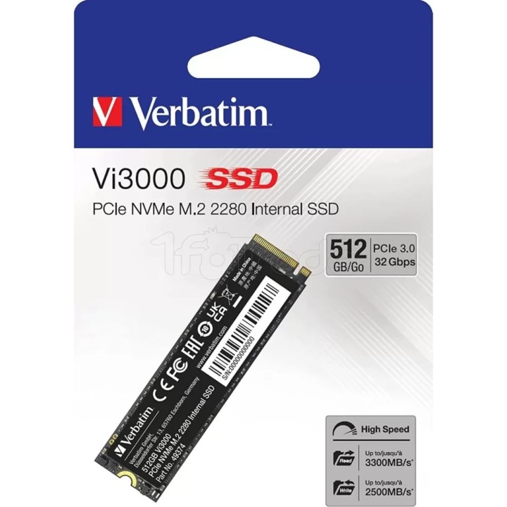 Disque SSD Verbatim Vi3000 512Go - NVMe M.2 Type 2280 | Ordiland