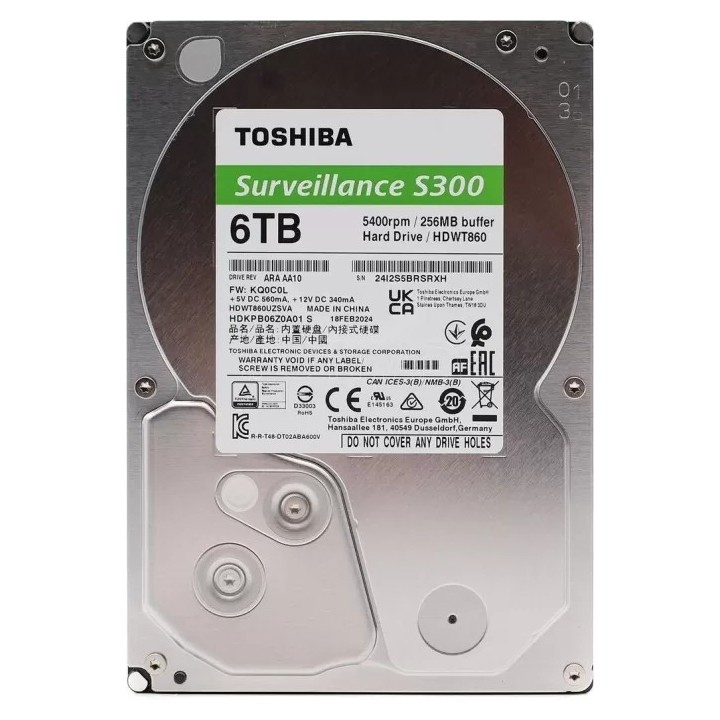 Disque dur 3,5" Toshiba S300 Surveillance 6To - S-ATA | Ordiland