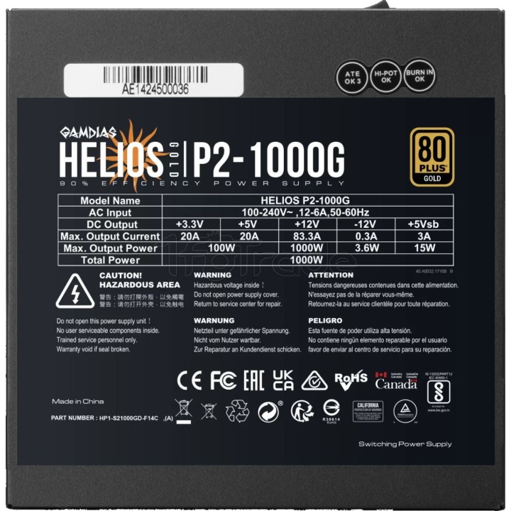 Alimentation ATX Gamdias Helios P2G - 1000W (Noir) | Ordiland