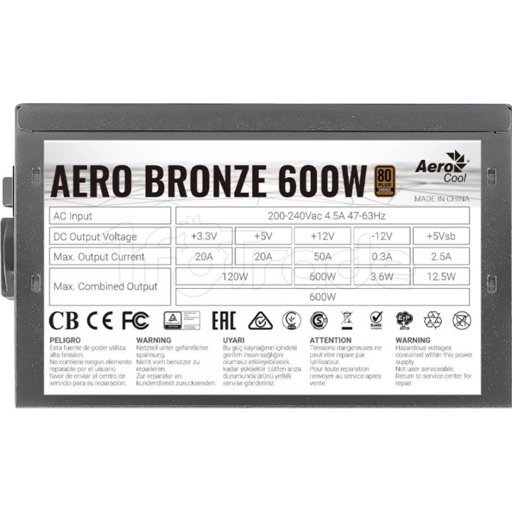Alimentation ATX AeroCool Aero Bronze - 600W | Ordiland