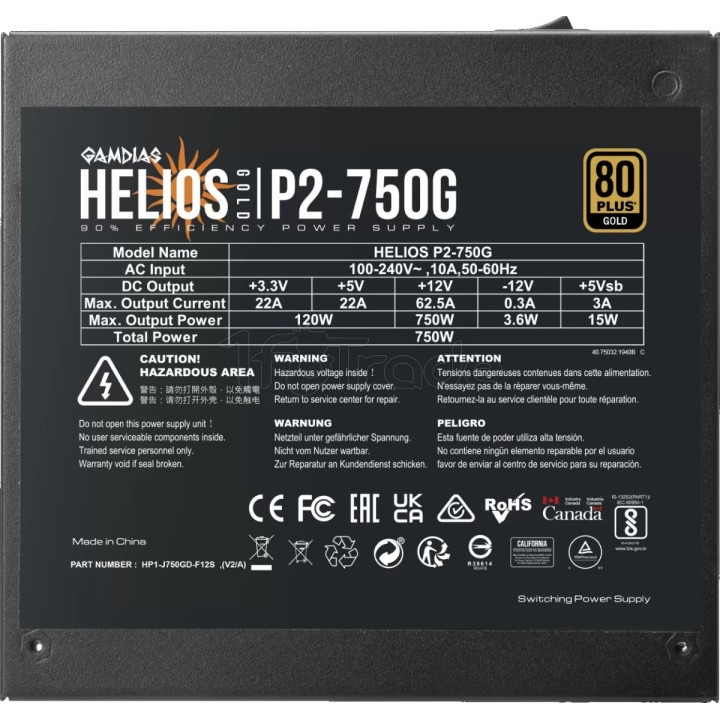 Alimentation ATX Gamdias Helios P2G - 750W (Noir) | Ordiland