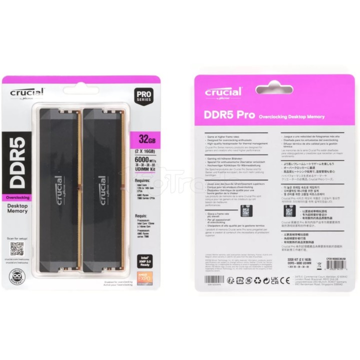Mémoire 32Go (2x16Go) DIMM DDR5 Crucial Pro OC Gaming | Ordiland