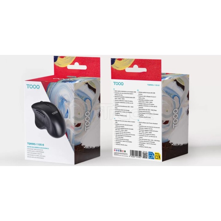Souris sans fil ergonomique Tooq TQMWG-1105 -B (Noir) | Ordiland