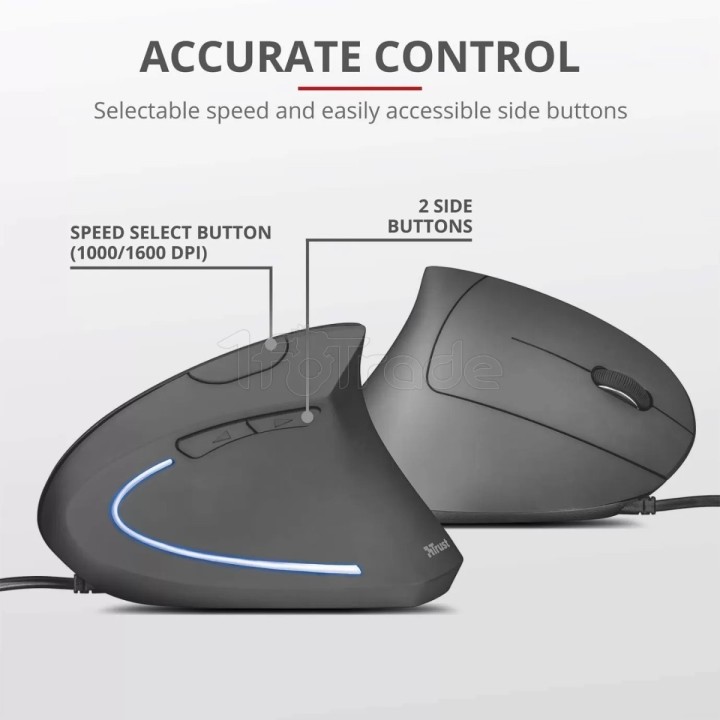 Souris filaire ergonomique Trust Verto (Noir) | Ordiland
