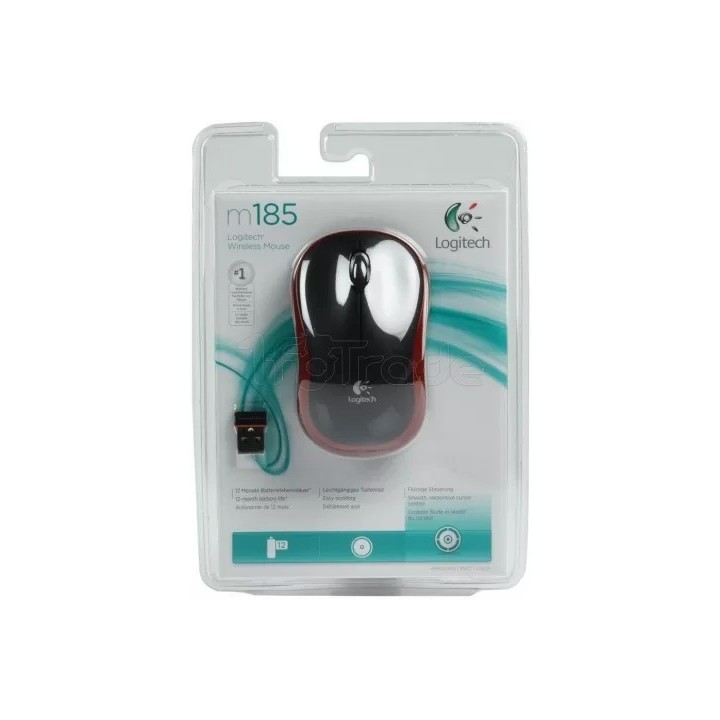 Souris sans fil Logitech Cordless Laser M185 (Rouge) | Ordiland