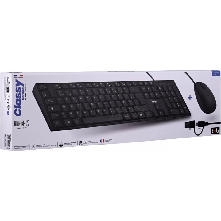 Pack 2en1 (Clavier/Souris) T'nB Classy (Noir) | Ordiland