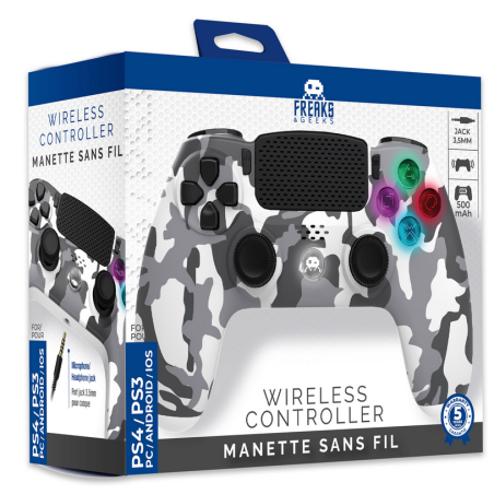 Manette pour PS4 Sans Fil Camo Blanche + Prise Jack pour casque Freaks & Geeks