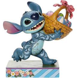Figurine Disney Tradition Stitch avec son panier d'oeufs de Pâques - Stitch running of with Easter