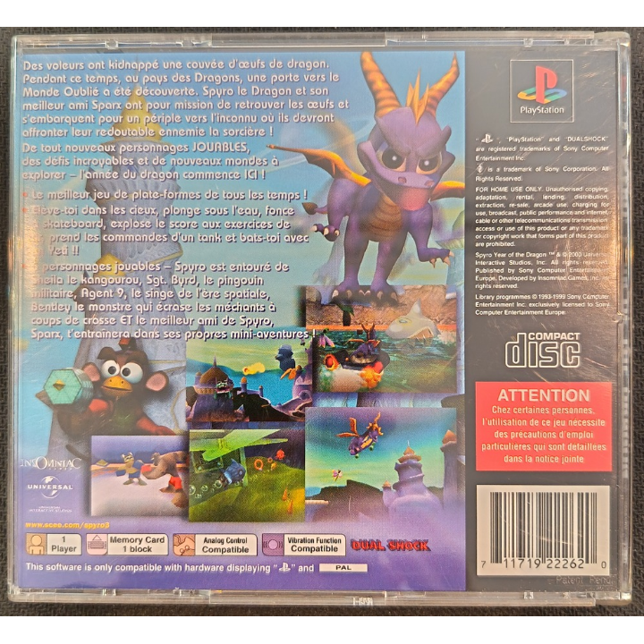 Jeux PS1 : Spyro Year of The Dragon (Complet avec | Ordiland
