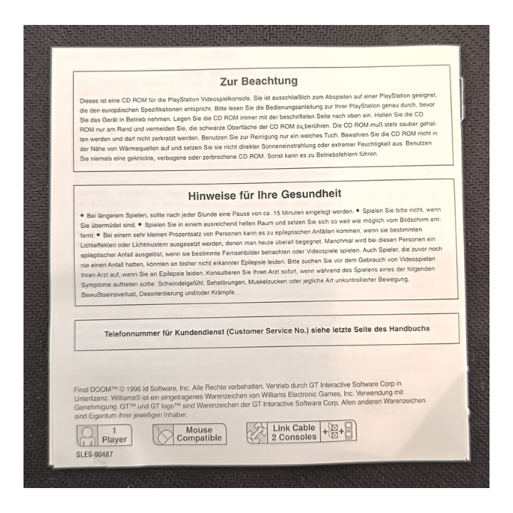 Jeux PS1 : Final Doom (Jeu + Notice) - Occasion